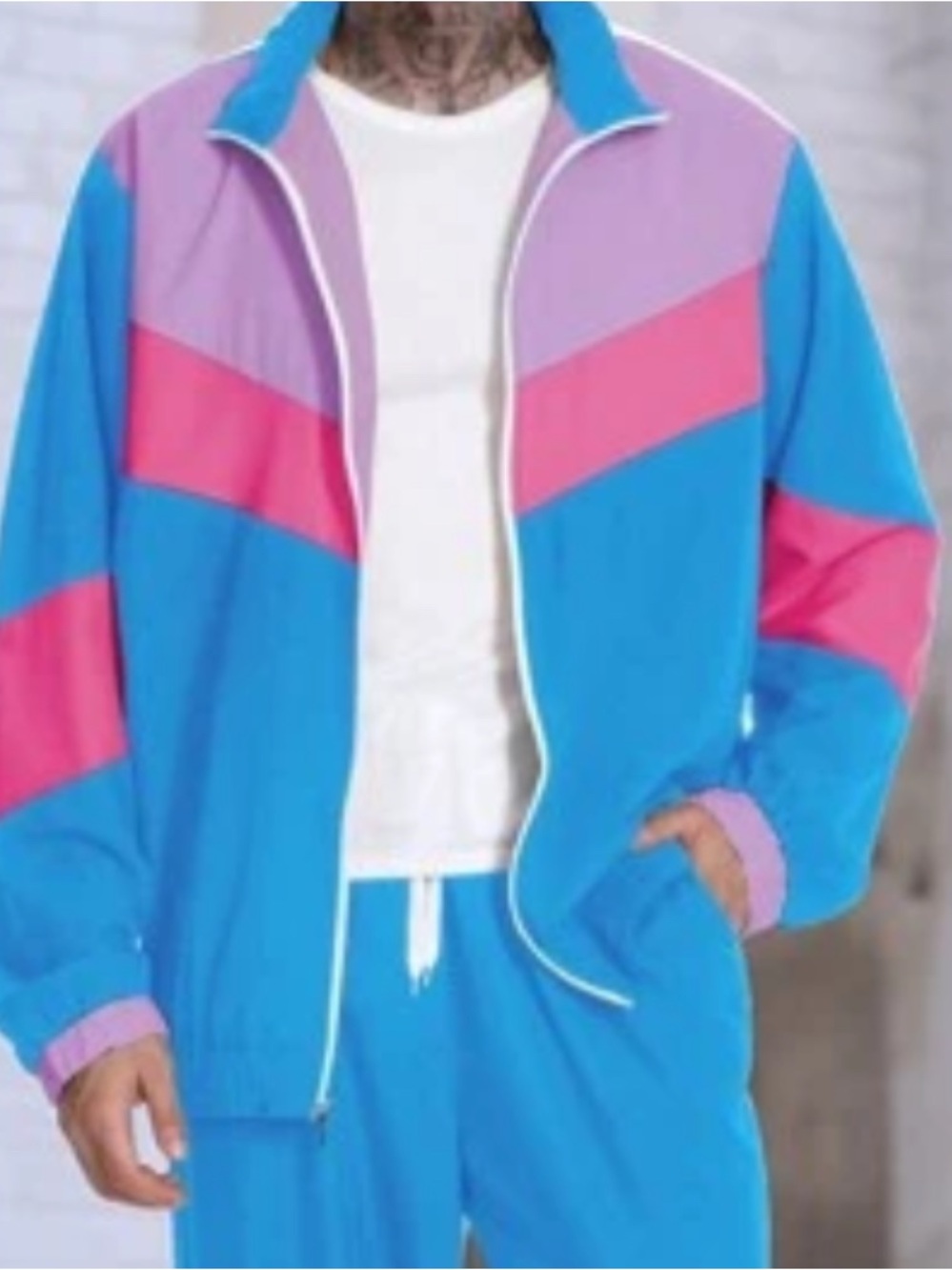 Blue & Pink Colorblock Retro Track Jacket - Casual Athletic Style 3X
